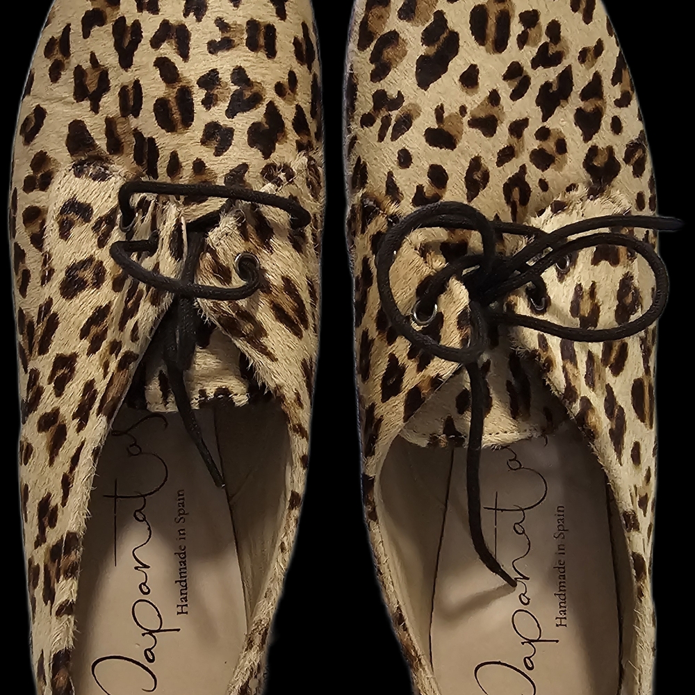 Papanatas Leopard Print Shoes Lace-Up Flats Size 39 - Picture 3 of 11